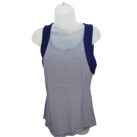 Banana Republic Navy Blue & White Striped Zipper on the Back Tank Top Size 6 New - Picture 1 of 10
